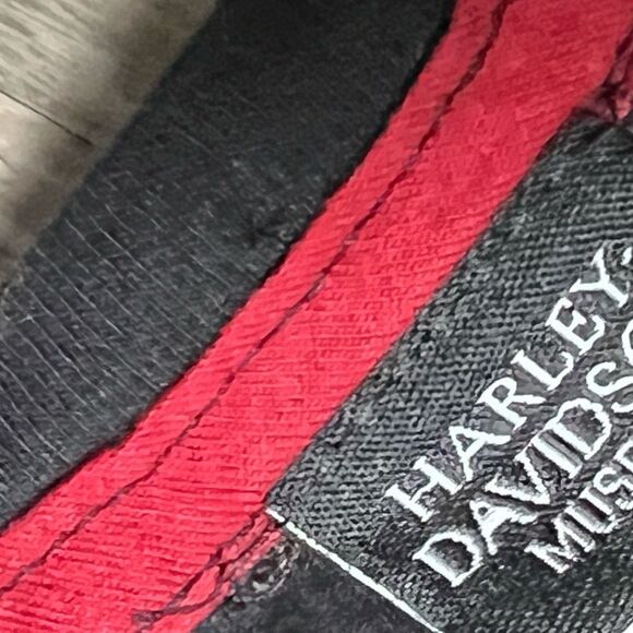 Y2K Harley Davidson Logo Biker Sparkly Red Blue Casual Black Cap Sleeve Top XL - Picture 15 of 16